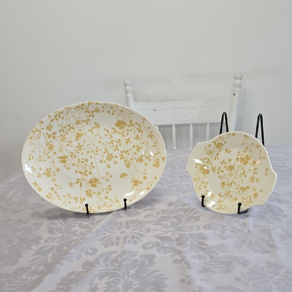 Set Of 2 Sheffield  Golden Meadow  Ironstone Serving Oval Platter & Handled Dish
